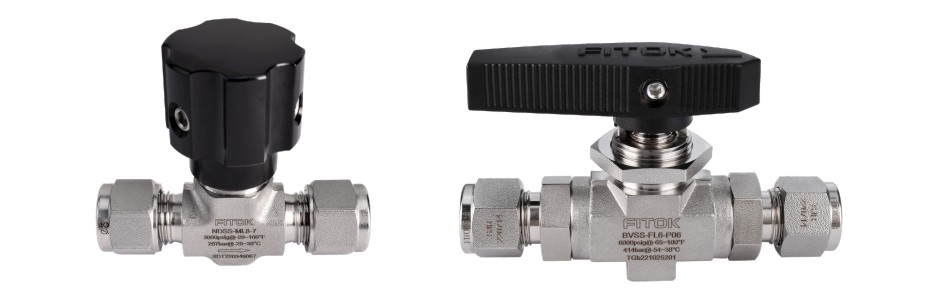 蓝狮在线ND系列针阀（左）和BV系列球阀（右）
